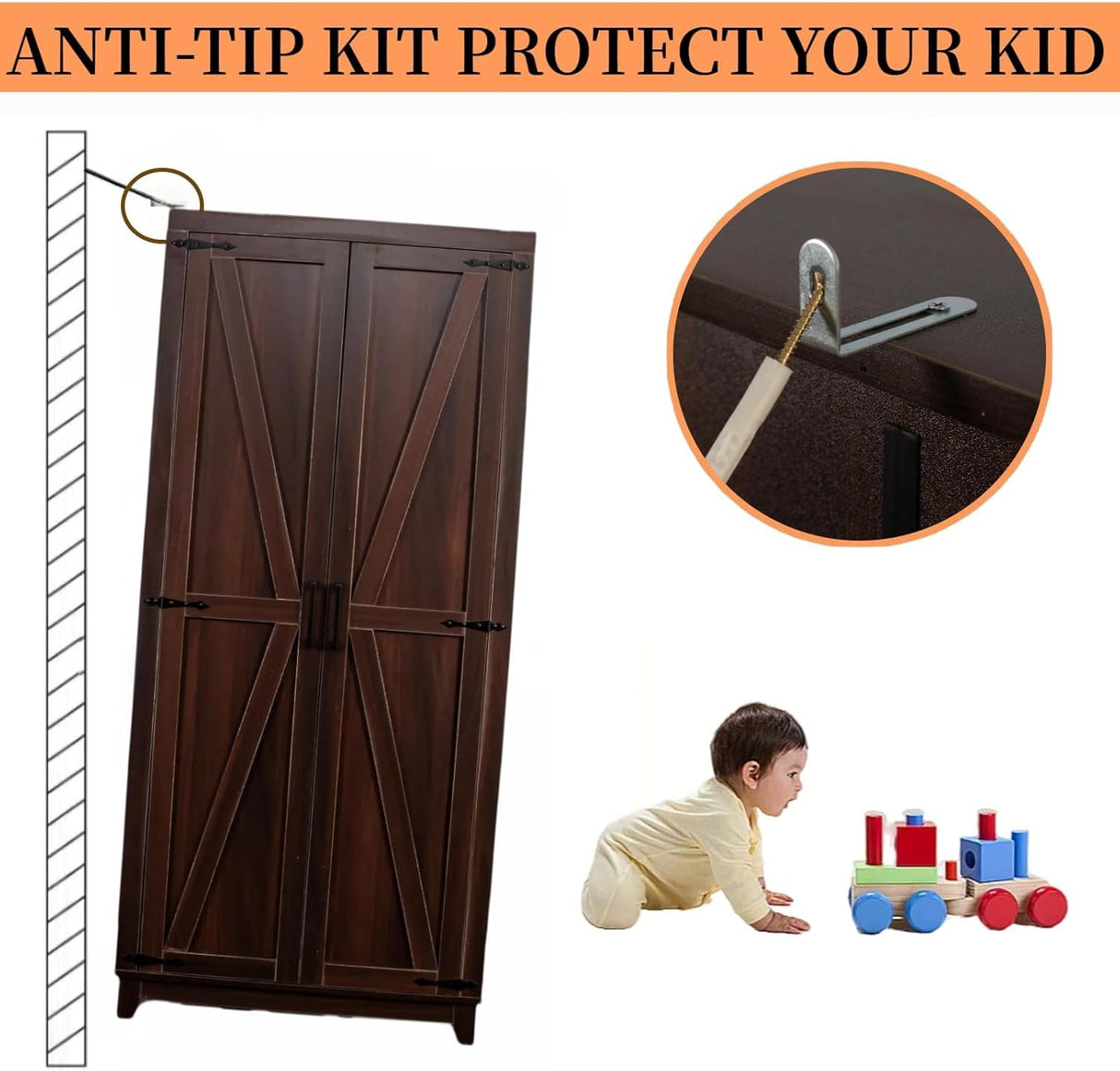 HYDUZ 70" Tall Bedroom Armoire with Hanging Rod for Hanging Clothes, Farmhouse Wooden Wardrobe Closet with Door, Tall Freestanding Clothing Storage Cabinet with Shelf, Espresso HYDUZ