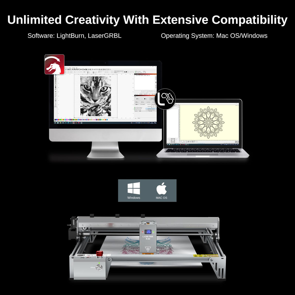 LASER TREE Laser Engraver Machine, 40000mW(40W+) Output Power Laser Cutter with Air Assist Pump, High Precision Laser Cutter and Engraver for Wood and Metal, Paper, Acrylic, Glass, Leather etc LASER TREE