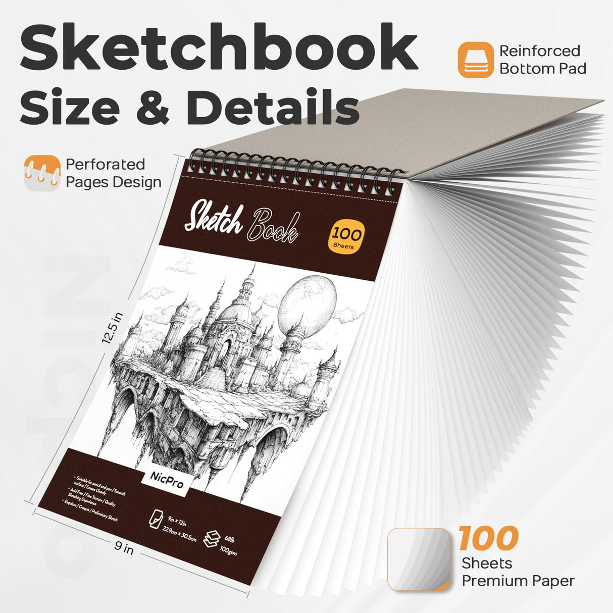 Nicpro Art Drawing Supplies Kit, Art Mechanical Pencil Set with 6 Metal Drafting Pencil 0.5 & 0.7 & 0.9 & 2mm, 100 Sheets 9 x 12'' Sketch Book, 20 Tube Lead Refills for Sketching Nicpro