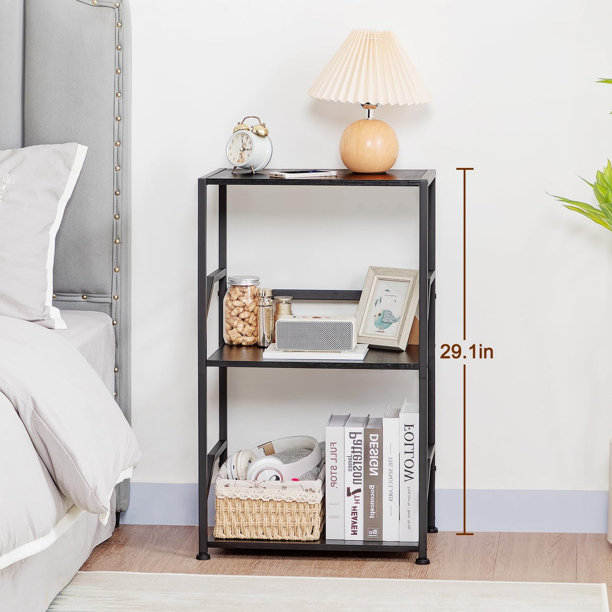 LOAKEKEL Record Player Stand, Vinyl Record Storage Up to 200 Albums, 3 Tier End Table with Removable Dividers, Tall Side Table for Living Room, Bedroom, Black, HETCD010BK1 LOAKEKEL