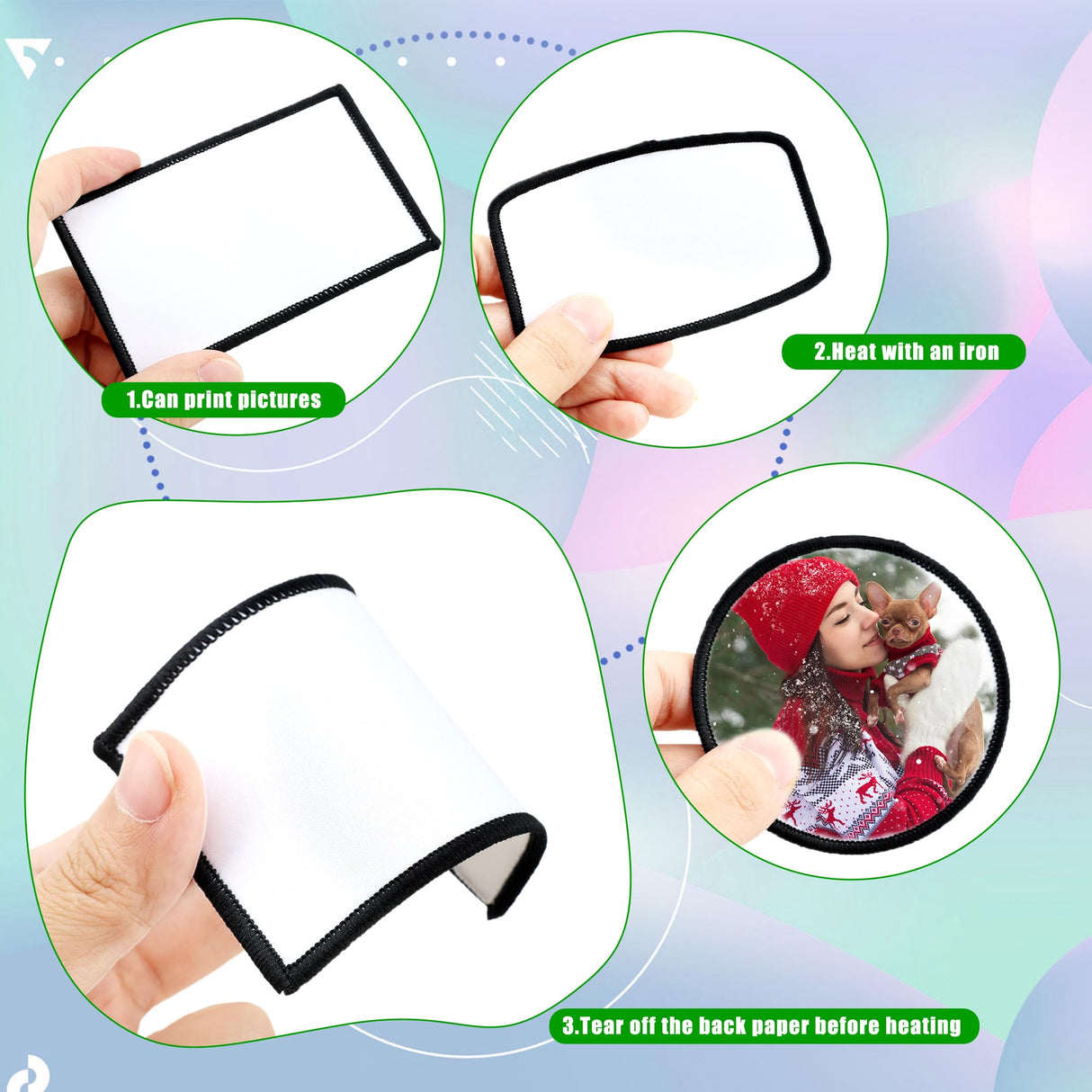 150 Pcs DIY Sublimation Patches Blank Iron on Patches Round Rectangle Blank Fabric Patches for Clothes Hat Shoes Bags Repair, 3 Shape Skyebed