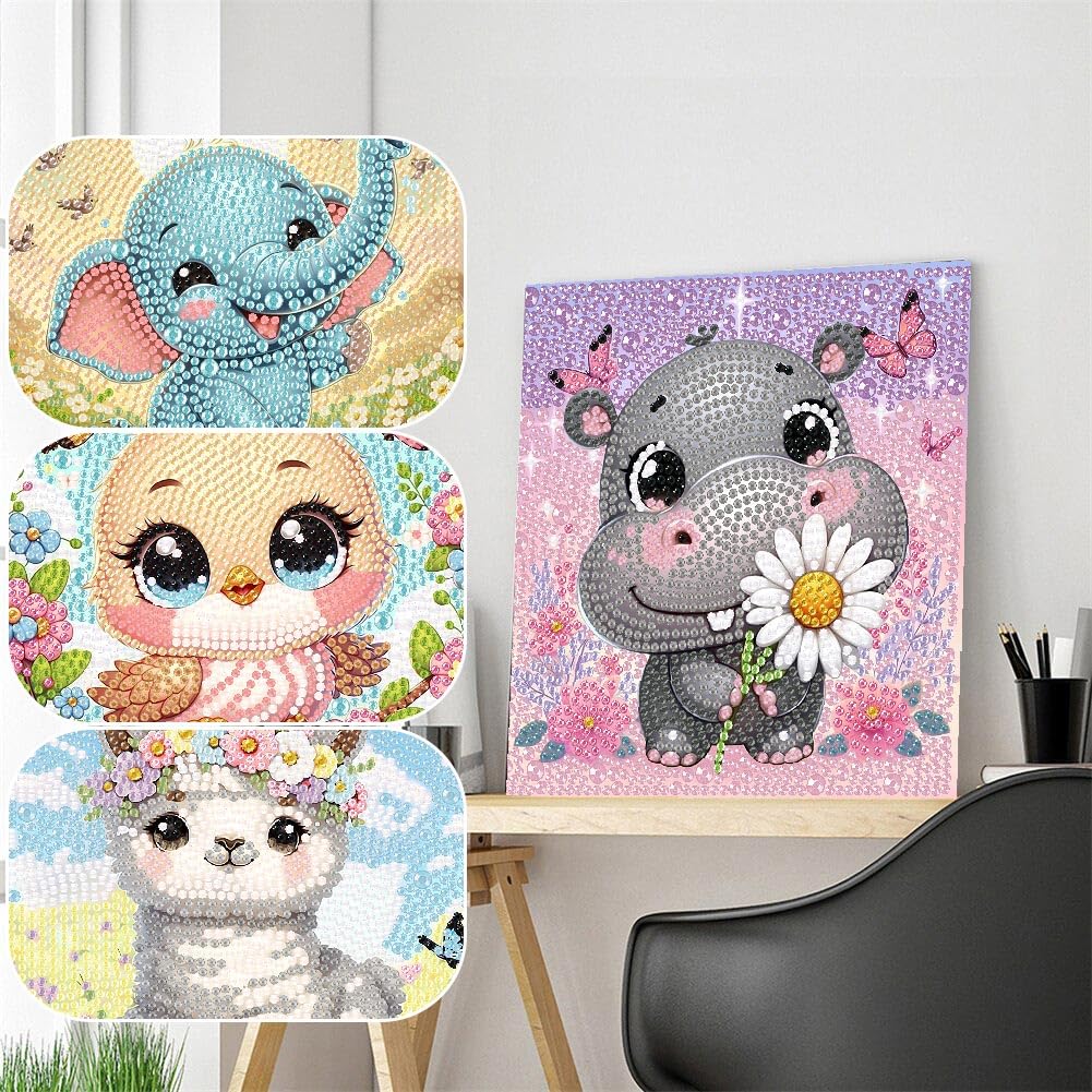 4 Pack Cartoon 5D Diamond Art Kits for Kids,Cute Animals DIY Painting Art Kit for Kids Ages 4-8-12 Mosaic Kits,Diamond Art Painting Craft Kits,Gem Art Full Drill Diamond Dots for Children Gifts 6x6In Canrichshop