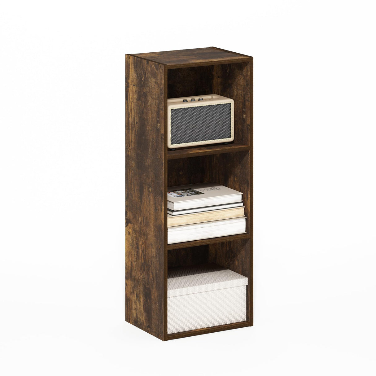 Furinno PASIR Book Shelf, 3-Tier Open Shelves Bookshelf, Bookcase, 9" x 12" x 32", for Living Room, Bedroom, Home Office, Amber Pine Furinno