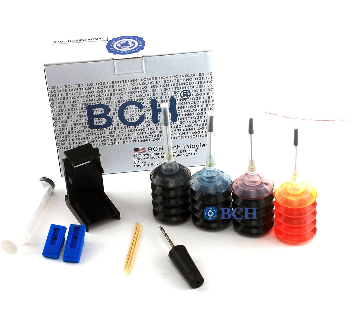 BCH Refill Ink Kit for Cartridges PG-243 CL-244 PG-245 CL-246 PG-210 CL-211 Inkjet Printer Cartridges - First-Timer Kit All 4 Colors - EZ30-KCMY-S BCH