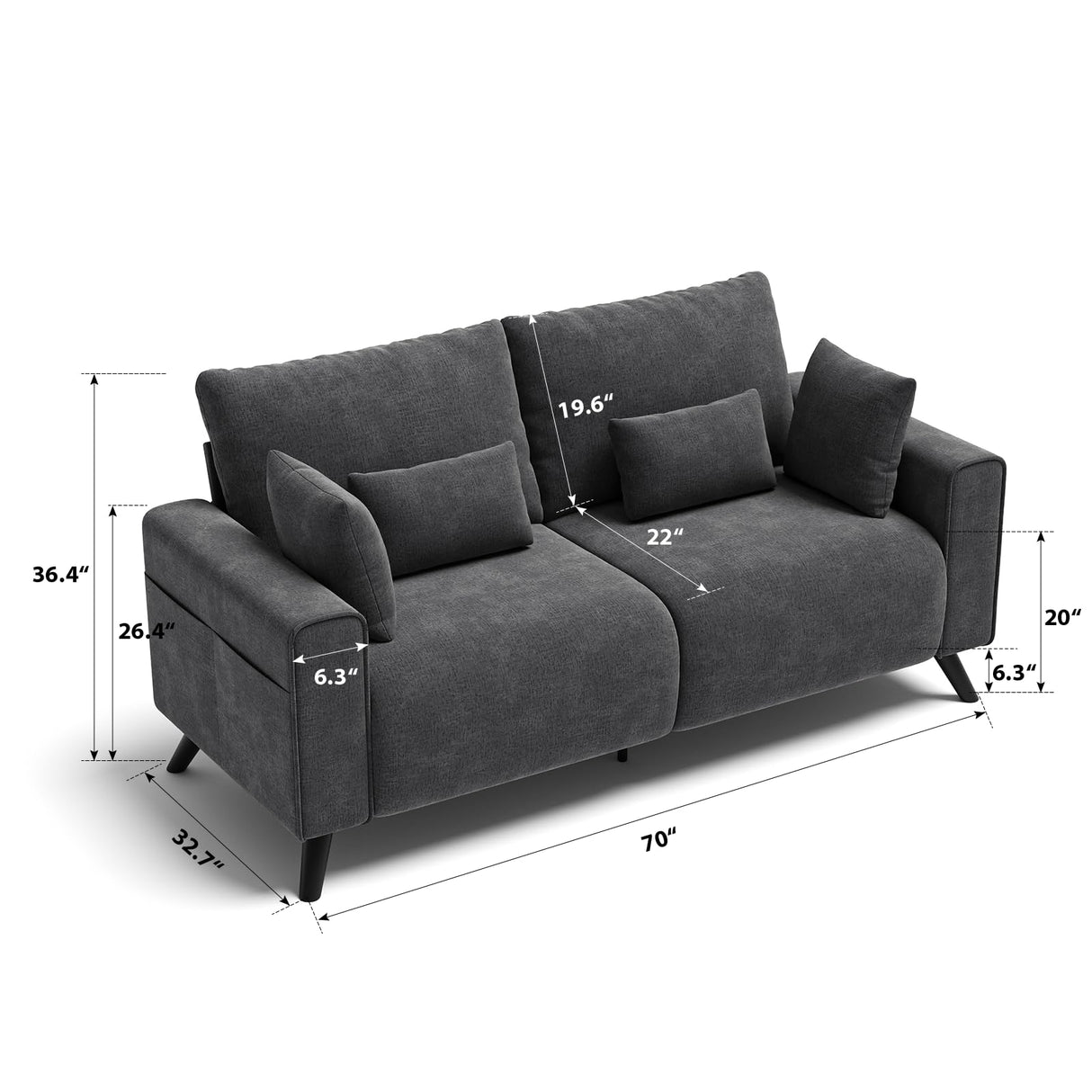 Comkei 70” Loveseat Sofa, Grey Love Seat Couches for Living Room, 2 Seater Small Couch for Small Spaces, Bedroom, Office Sofas Comkei