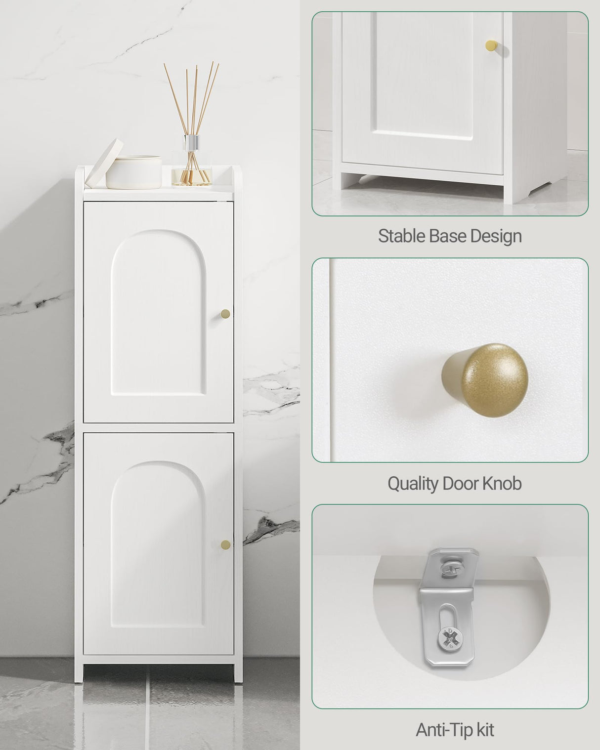 Hzuaneri Bathroom Storage Cabinet, Corner Floor Cabinet with 2 Doors and Adjustable Shelf, Narrow Toilet Paper Cabinet, Bathroom Organizer for Small Spaces, White BC19913X Hzuaneri