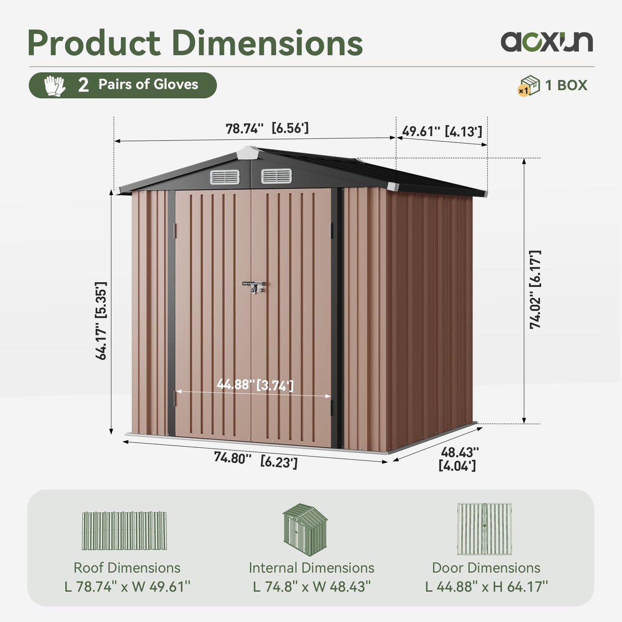 Aoxun 6.2x4 FT Shed Outdoor Storage Shed Metal Garden Shed with Lockable Doors & Slooping Roof Tool Shed Bike Shed for Backyard, Patio, Poolside (Brown) Aoxun
