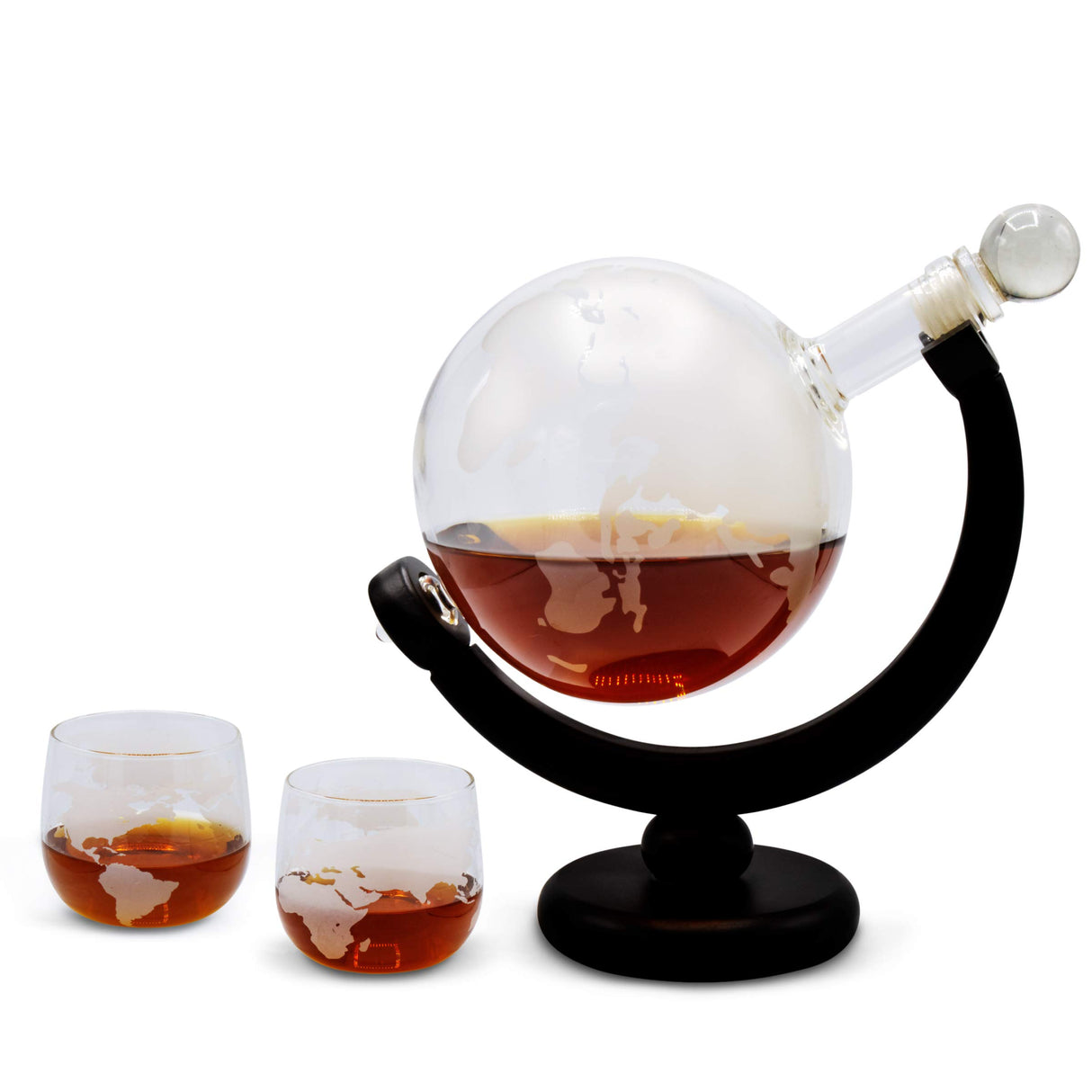 Hammer + Axe Whiskey Decanter Set, Globe-Shaped Whiskey Storage with Stand, Includes Two Matching Glasses, Perfect for Scotch, Bourbon and Favorite Libations, Accent Home Bar Decor, Alcohol Serving Hammer and Axe
