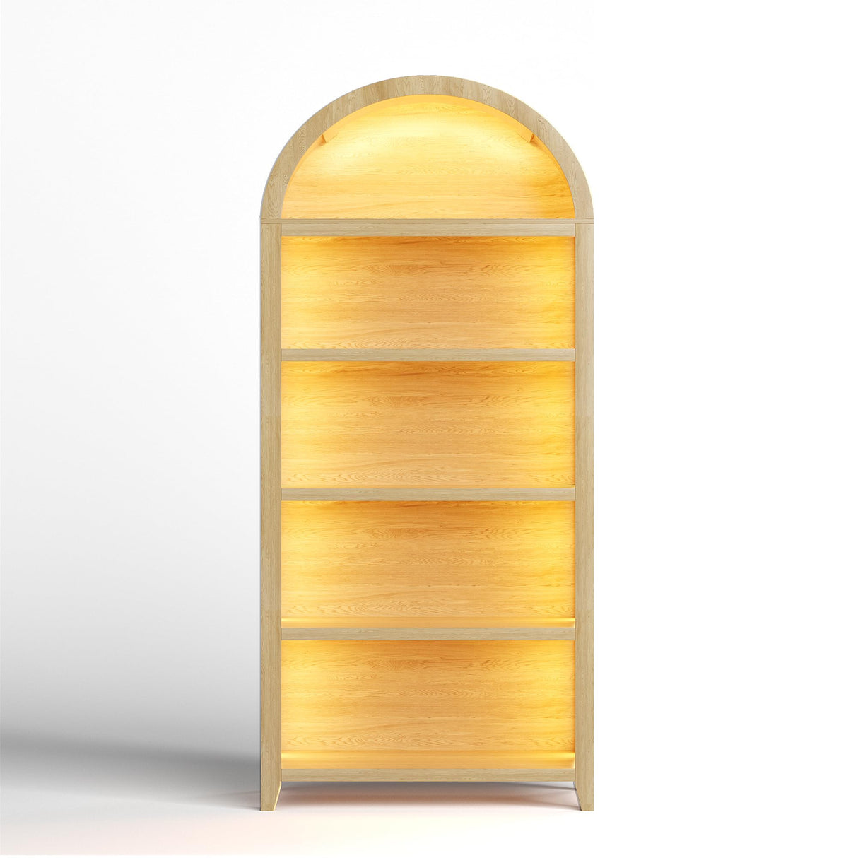 SKKTKT Arch Bookshelf - 5 Layers Bookcase with 3 Colors LED Sensor Lights and Thickened Wooden Design Display Shelf for Lego Books Bathroom Living Room - Ideal Gift (Wood) SKKTKT