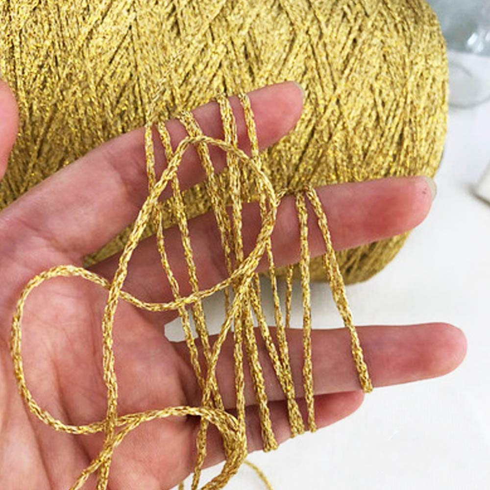 Clisil 100gram DIY Gold Yellow Lurex Thread Shining Yarn Glitter Sparkle Yarn Metal Yarn DIY Fancy Sparkle Yarn Crochet Knitting Sweater Scarf Bag Yarn Accessory Yarn CLISIL