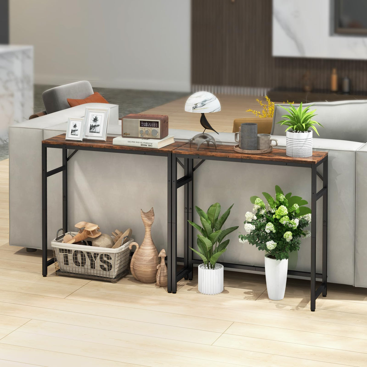 Livofloral Narrow Console Table, 29.5" Entryway Table with 2 Support Bar, Thin Sofa Table, Small Couch Table, Display Table, Side Tables for Living Room, Hallway, Bedroom, Rustic Brown Livofloral