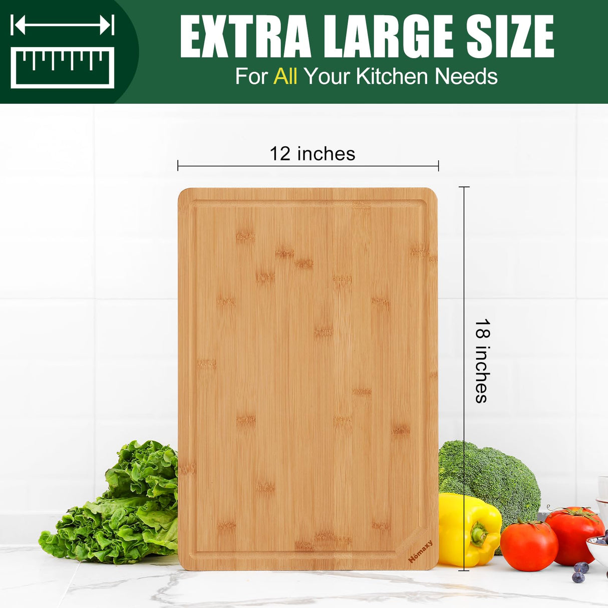Homaxy Extra Large Organic Bamboo Cutting Boards for Kitchen, 18"x12" Wooden XL Cutting Board with Juice Groove and Handles, Charcuterie Butcher Block Wood Serving & Chopping Board - Pre Oiled Homaxy