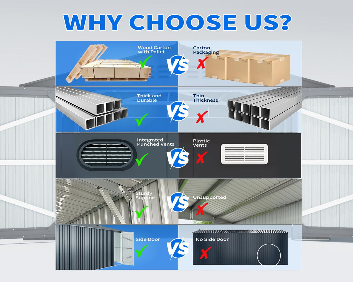 10x20 FT Outdoor Storage Shed, Metal Garage Shed with 2 Lockable Doors, Large Metal Building with 4 Air Vents, Galvanized Steel Prefab Garage Sheds for Car, Truck, Tool, Dark Gray ANTSKU