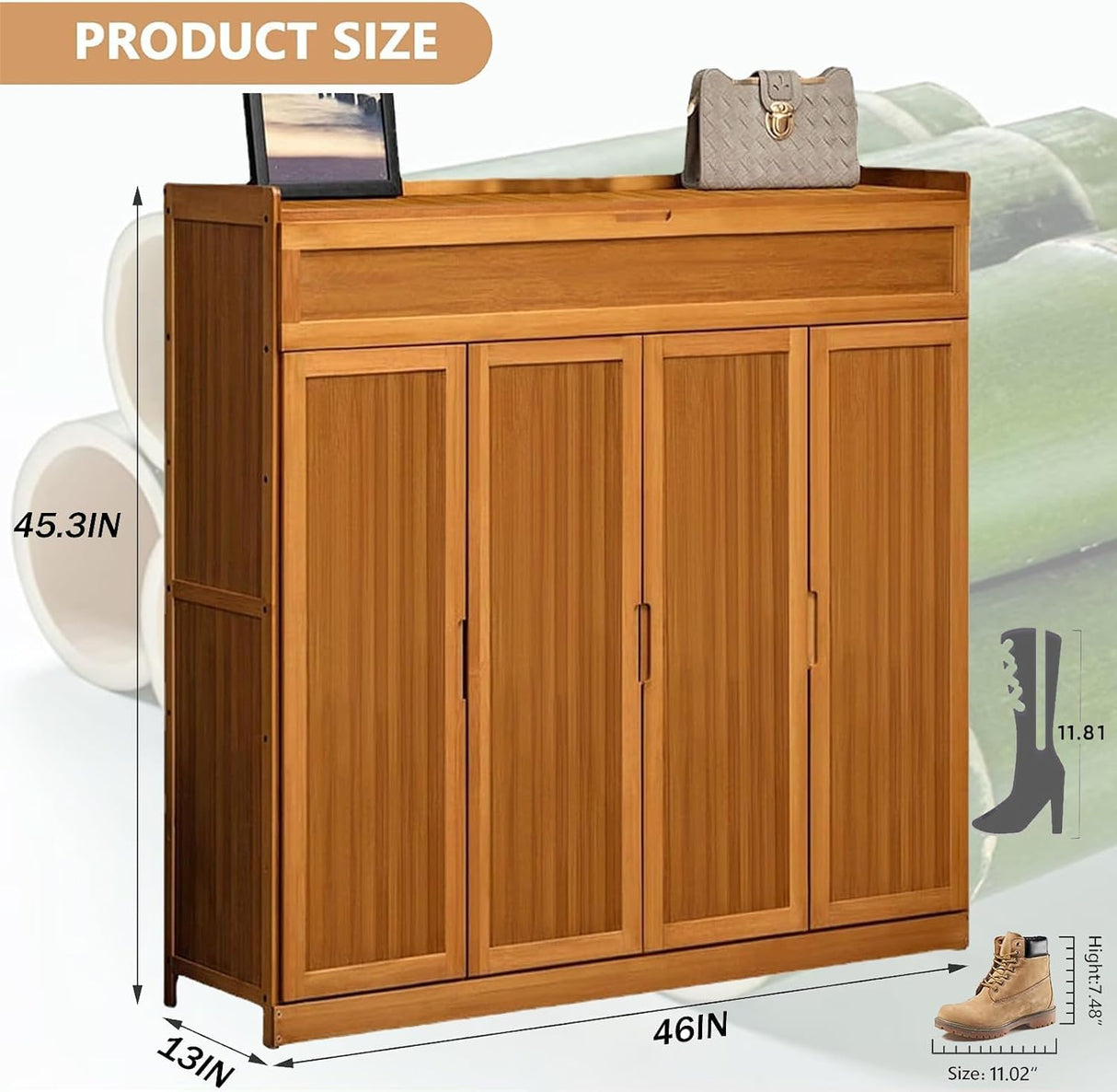 walkclpck Shoe Cabinet with 2 Flip Drawers, 7 Tier Shoe Storage with Adjustable Shelves, Bamboo Freestanding Shoe Rack Shoe Organizer for Entryway, Foyer, Hallway, Bedroom walkclpck