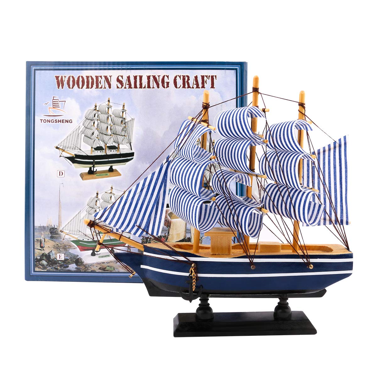 Dedoot Sailboat Model Decor, Wooden Sailing Boat Nautical Decor 7"x8" Model Ship for Ocean Theme Party and Room Decoration, Photo Props dedoot