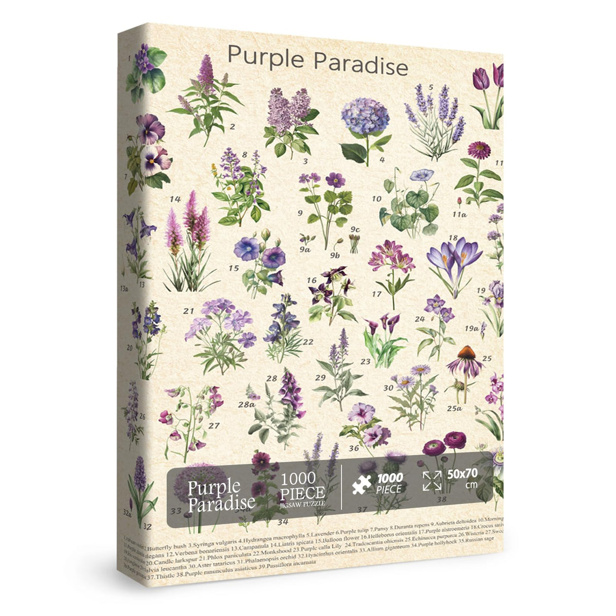 Vintage Purple Flower Puzzle for Adults, Botanical Purple Flower Plant Puzzles 1000 Pieces, Nature Garden Floral Jigsaw Puzzle BBOLDIN