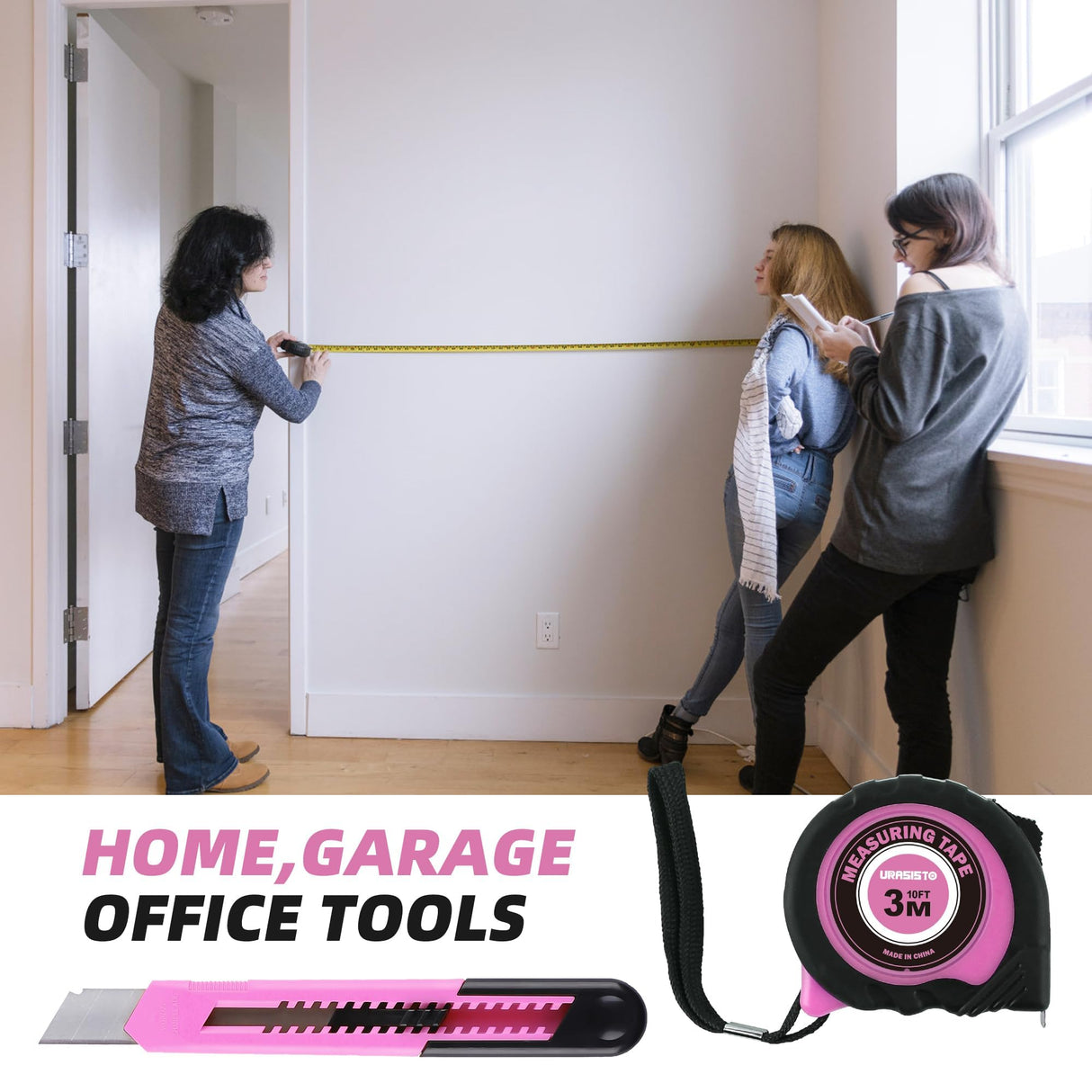 URASISTO 40-Piece Home Tool Kit with Easy Carrying Box, Small Basic Hand Tool Set Perfect for DIY Building, Home Maintenance and Woodworking, Great for College Students - PINK URASISTO