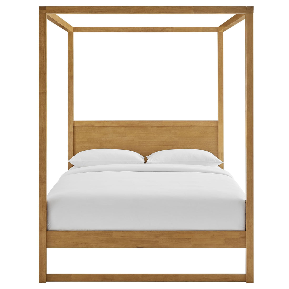 Modway Alva Queen Size 4-Post Wood Platform Canopy Bed in Oak – with with Headboard and Solid Rubberwood Frame Modway