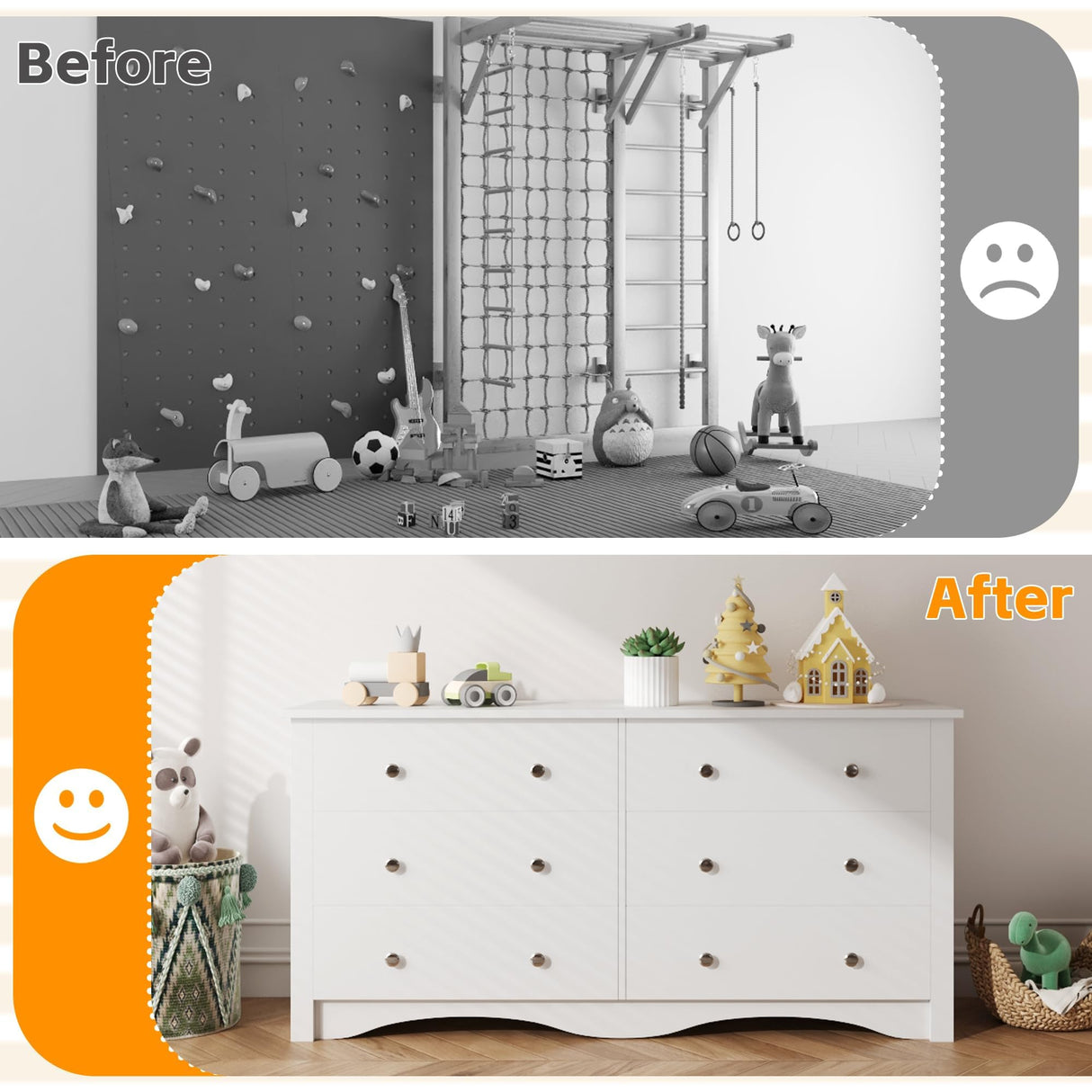 Furmax 6 Wood Drawers Dresser for Bedroom, Double Dresser for TV up to 65 inch, TV Stand Storage Chest of Drawers for Living Room Hallway Entryway (White) Furmax