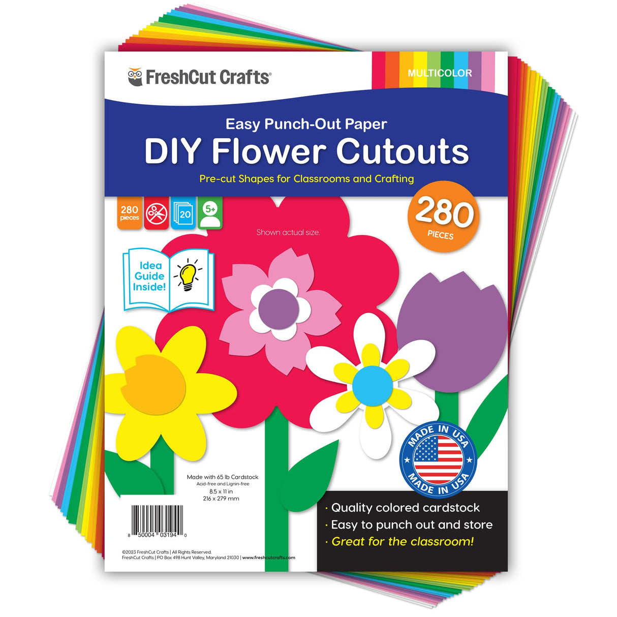 FreshCut Crafts: 280 Pieces of DIY Flower Cutouts with IDEA Guide - 2-Sided Punch Out Tulips, Daisies, Daffodils, Flowers Ideal for Spring Craft Projects, and Mother's Day DIY Gift Craft FreshCut Crafts