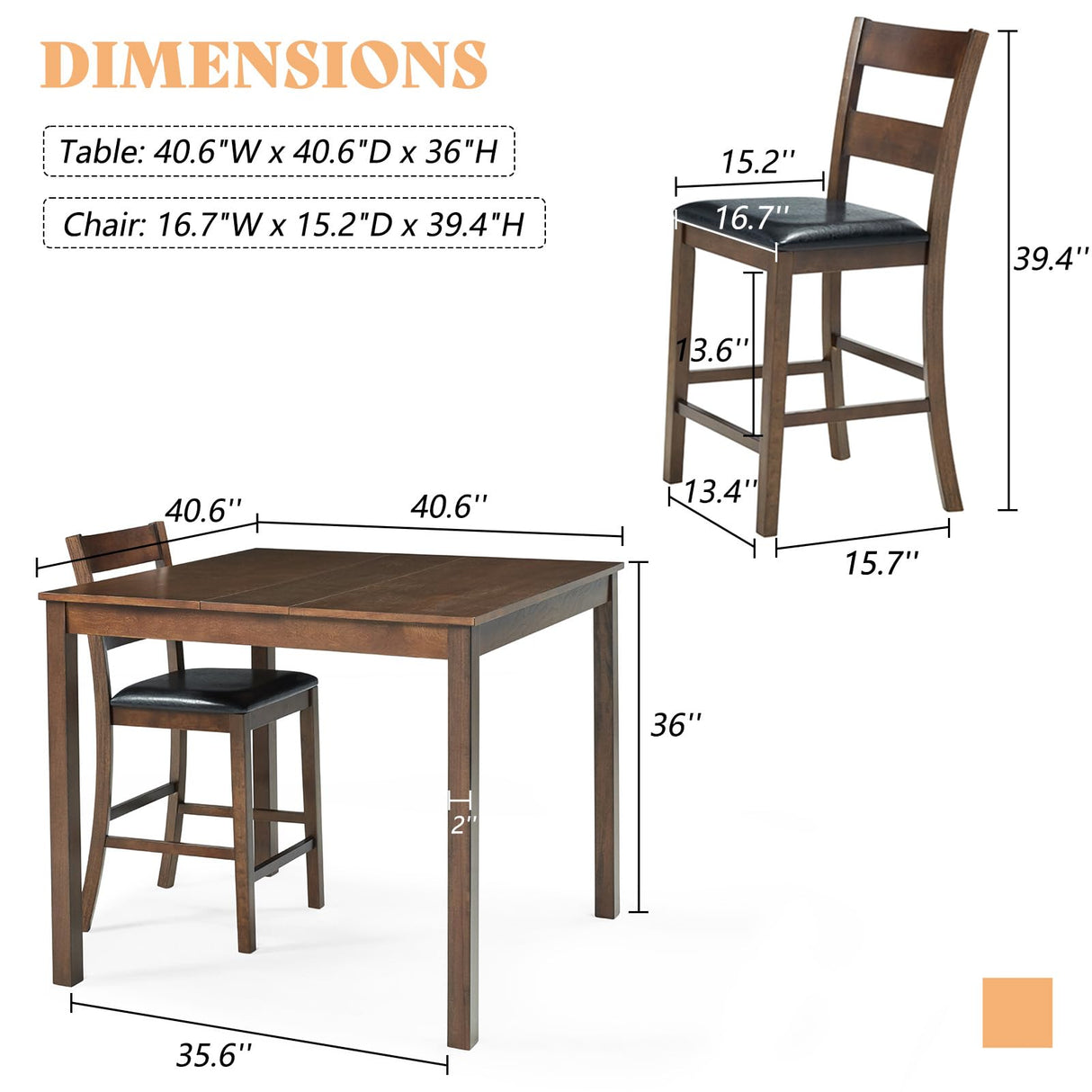 AMERLIFE Solid Wood 5-Piece Dining Table Set, Mid Century Modern Dining Set W/ 4 Chairs, Chairs with Curved Backrests & PU Cushioned, Space Saving, Black/Walnut AMERLIFE