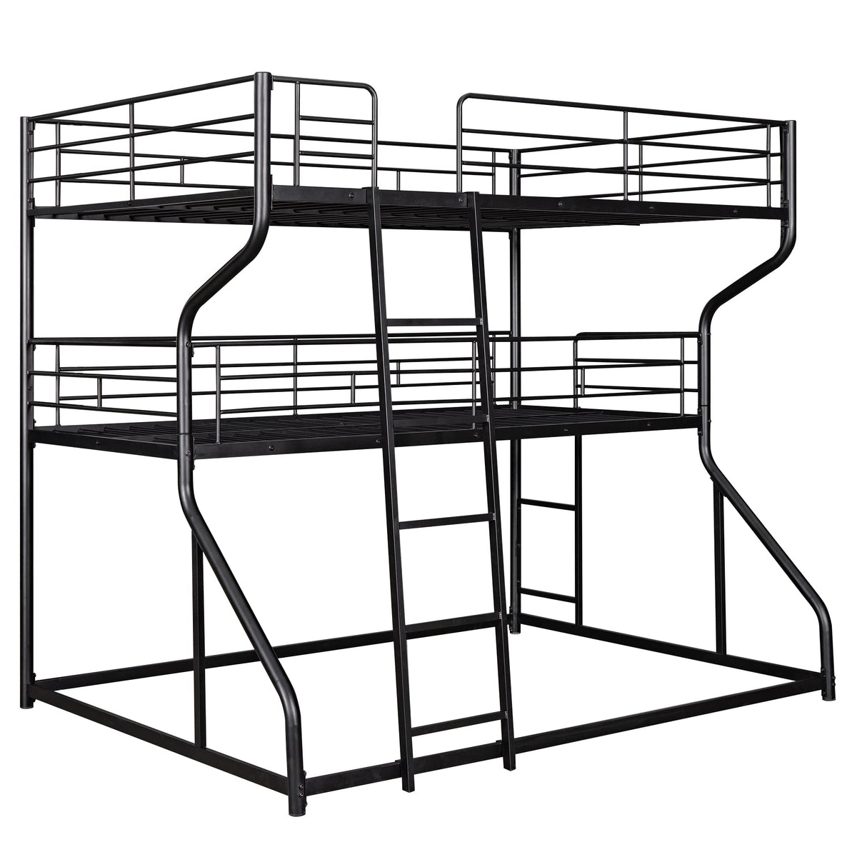 Jintop Full XL Over Twin XL Over Queen Size Triple Bunk Bed ith Long and Short Ladder,Metal Loft Bed Frame,w/Safety Guardrail,for Kids Bedroom,Student Dorms,Guest Rooms,Black Jintop