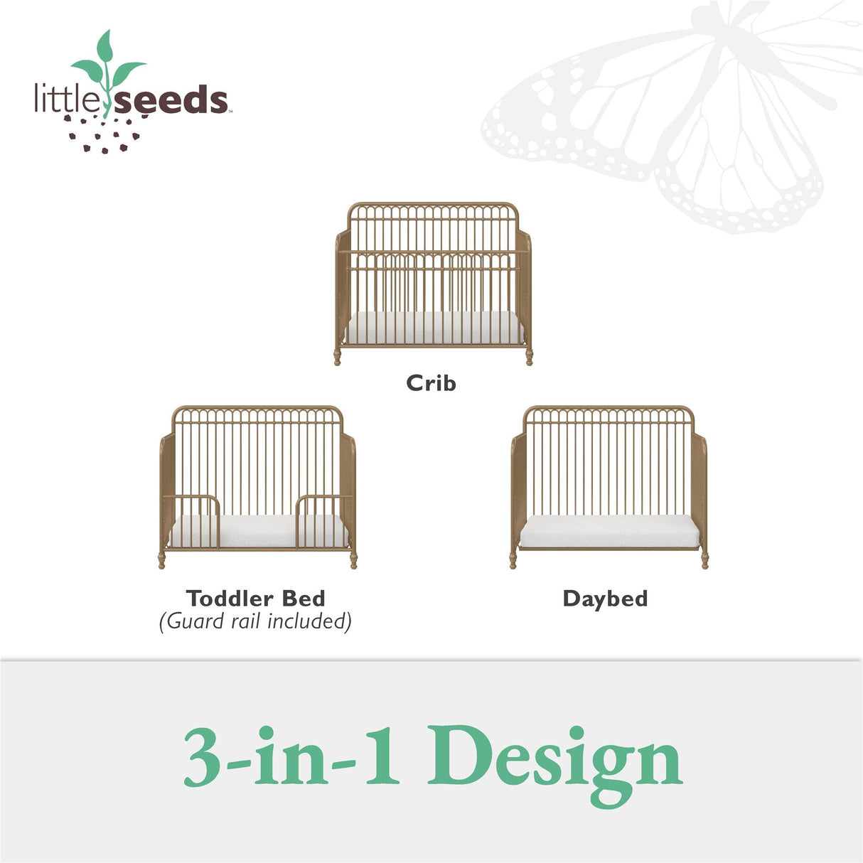 Little Seeds Ivy 3-in-1 Convertible Metal Crib, JMPA Certified, Gold Little Seeds