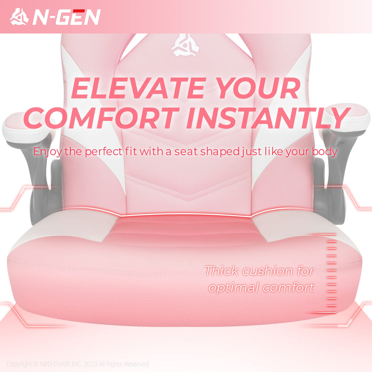 N-GEN Video Gaming Computer Chair Ergonomic Office Chair Desk Chair with Lumbar Support Flip Up Arms Adjustable Height Swivel PU Leather Executive with Wheels for Adults Women Men (Pink) NEO CHAIR