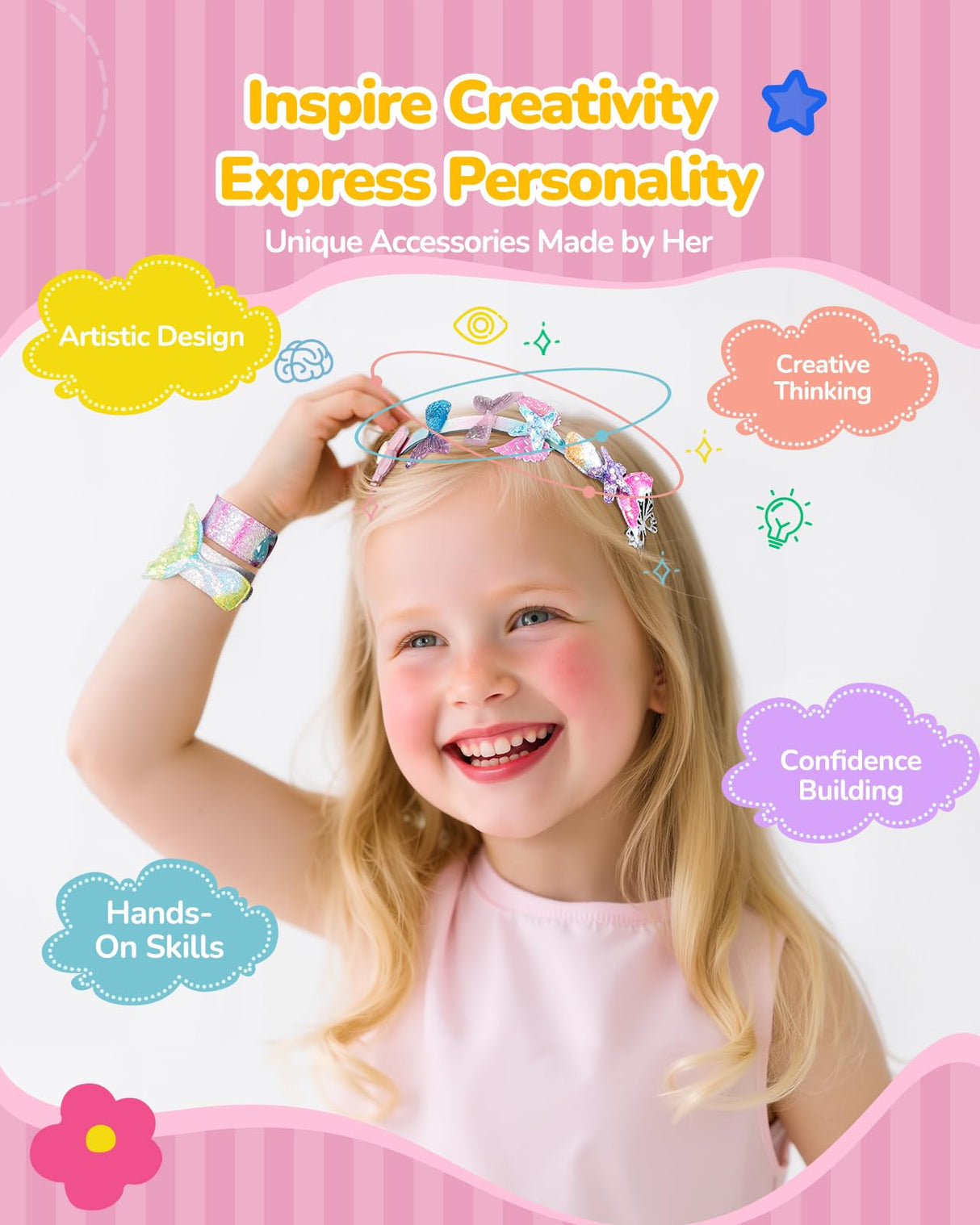 TECJOE DIY Headband Making Kit, Including Headbands & Slap Bracelets, DIY Hair Accessories Set, Arts and Crafts Gifts for Girls, Girl Toys for Age 3–10 TECJOE