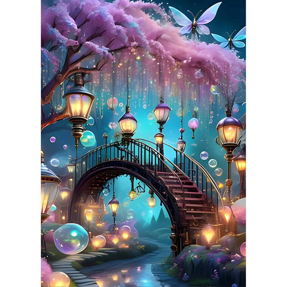 DPHERO DIY Dreamland Diamond Painting Kits for Adults,5D Bridge Diamond Art Kits for Beginners,Round Full Drill Tree Diamond Painting Art,DIY Painting by Numbers Diamond Art Painting 12x16 inch DPHERO