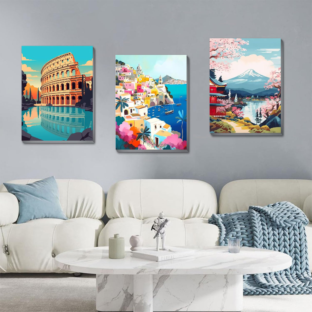 6 Pack Framed Paint by Numbers Kit for Adults - with Wooden Easel, Landscape Paint by Numbers Kit for Adults Framed, DIY Famous Landmarks Paint by Numbers with Frame for Home Wall Decor 8x12 Inch askkqtx