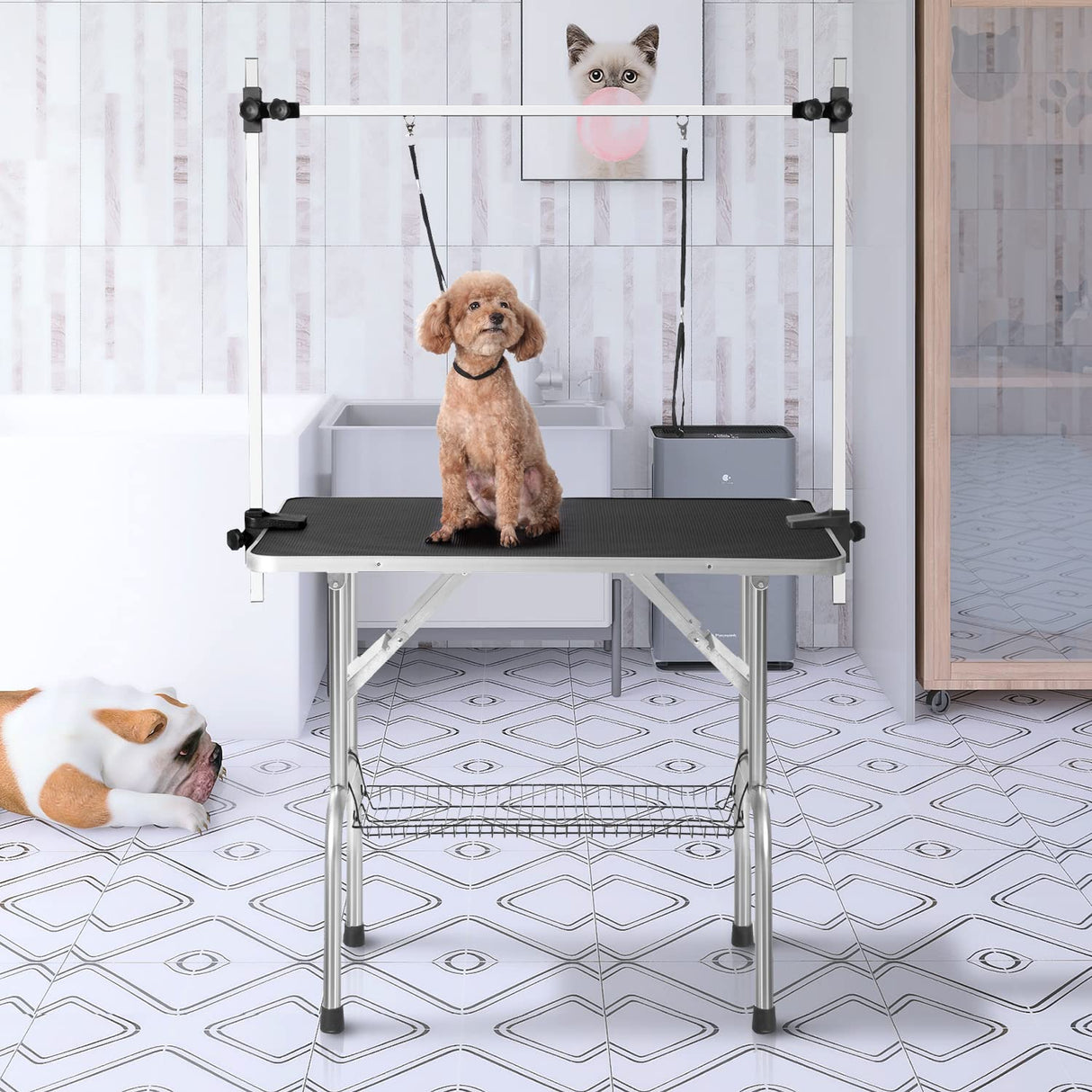 SoarFlash Pet Dog Grooming Table Foldable,Heavy Duty Foldable Pet Grooming Table with Arm & Noose & Mesh Tray, Maximum Capacity Up to 330lbs, 36inch, Black SoarFlash