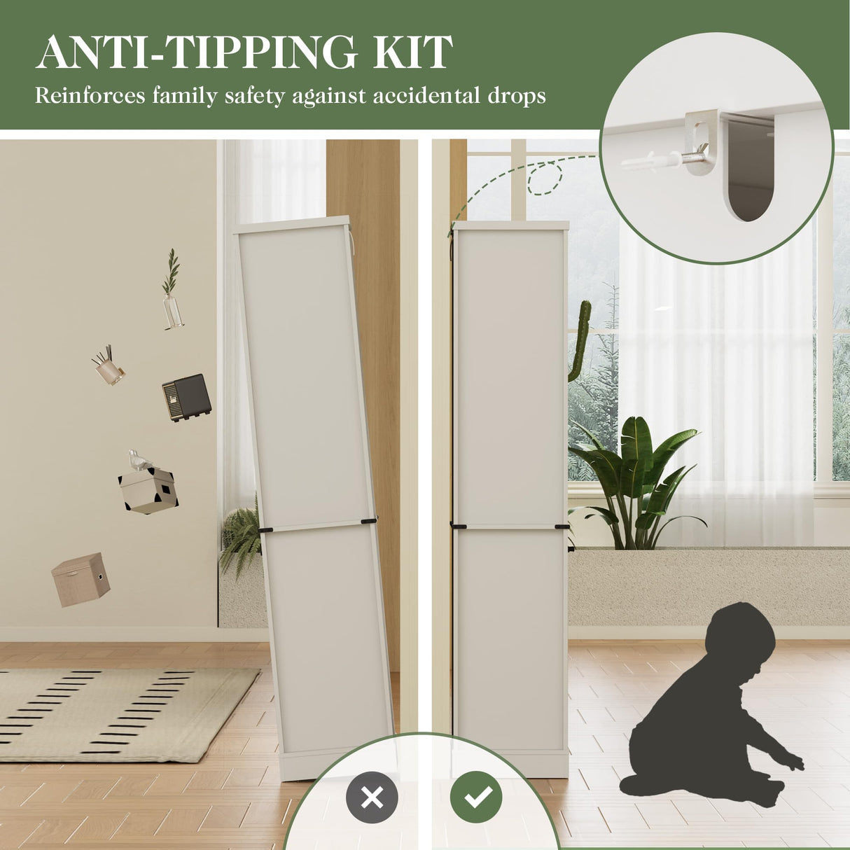 RoyalCraft 75'' Tall Storage Cabinet with LED Light, Farmhouse Pantry Cabinet with Tempered Glass Adjustable Shelves & Barn Door, Freestanding Linen Tower for Bathroom, Living Room, Kitchen, White RoyalCraft