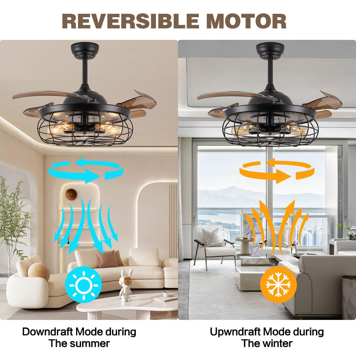 DuMaiWay 36" Caged Ceiling Fan with Lights, Industrial Retro Ceiling Fans with Remote Controller Vintage Style for Farmhouse/Living Room/Bedroom/Restaurant 5 Lights 4 Fan Blades Black DuMaiWay