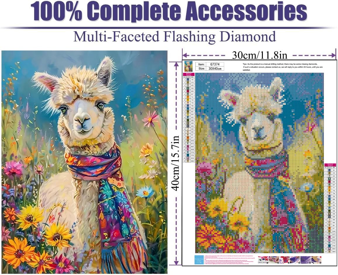 Apcufir Alpaca Diamond Painting Kits for Adults,Cute Animals Diamond Art Kits for Beginner Round Full Drills,Paint with Diamonds Gem Art Diamond Dots for Home Wall Decor 12X16 Inch Apcufir