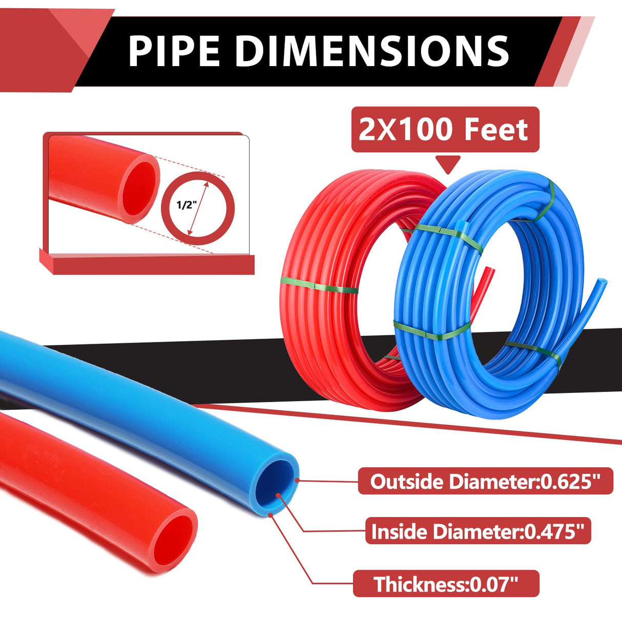 EFIELD 1/2 inch 2 x100 ft Pex-A Pipe/Tubing Blue & Red 200 ft Length for Potable Water-for Hot/Cold Water-Plumbing Applications, with Free Pipe Cutter EFIELD