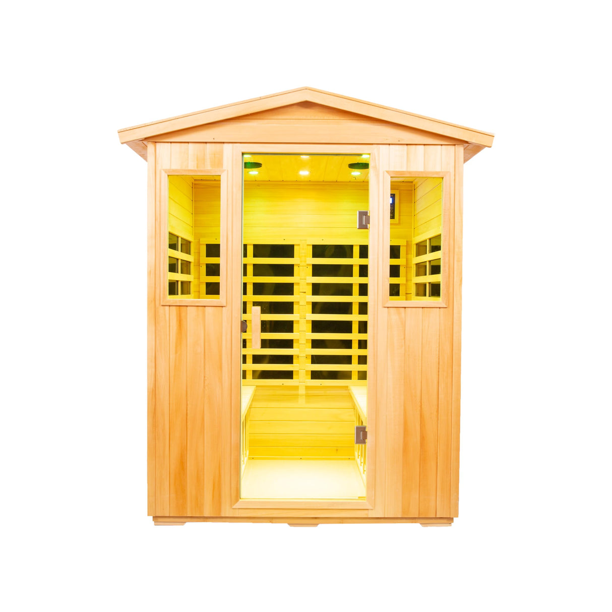 Outdoor Sauna for 4 Person,Applicable Indoors and Outdoors. Far Infrared Sauna 8 Low EMF Heaters, Wooden Sauna Room 2050 Watt, Old Chinese fir, Chromotherapy, Bluetooth Speaker, LCD, LED. Generic