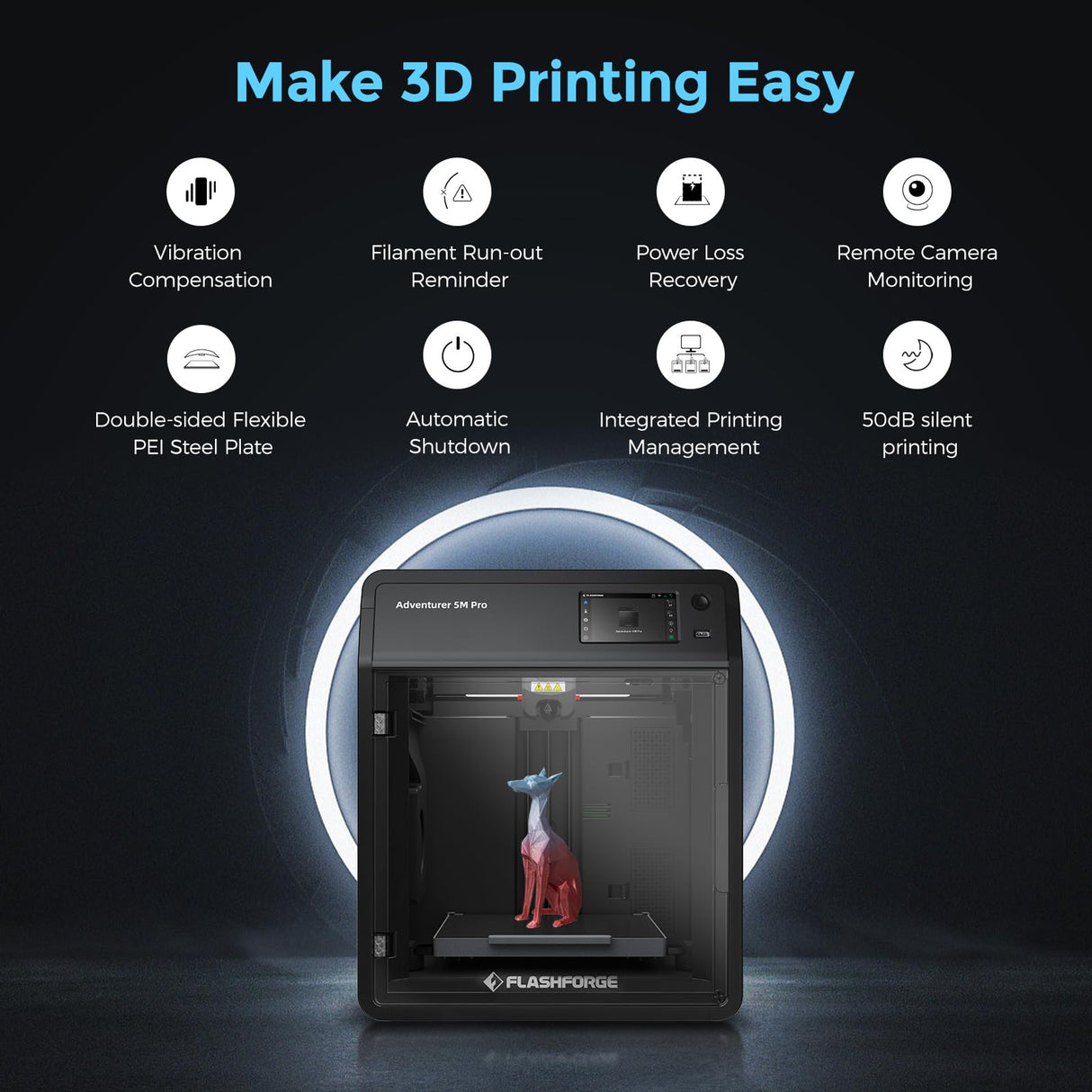 FLASHFORGE Adventurer 5M Pro 3D Printer with Extra 1KG HS PLA Light Green Creator