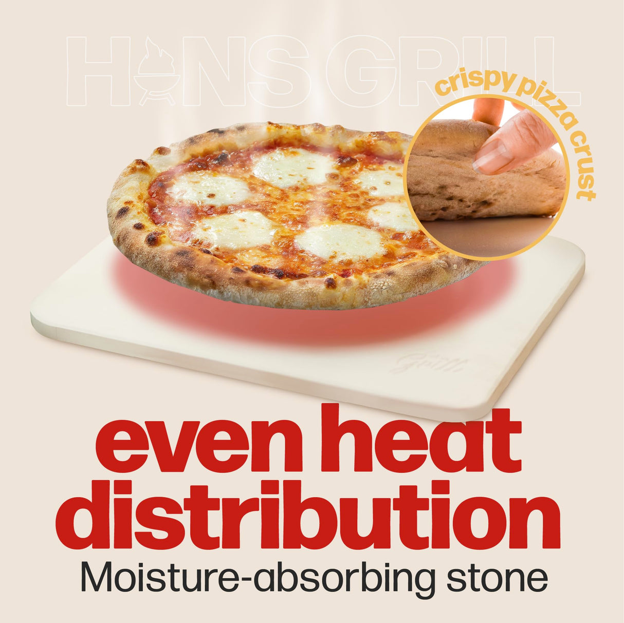 HANS GRILL PIZZA STONE | Rectangular Pizza Stone For Oven Baking & BBQ Grilling With Free Wooden Peel | Extra Large 15 x 12" Inch Durable Cordierite Cooking Stone. Hans Grill