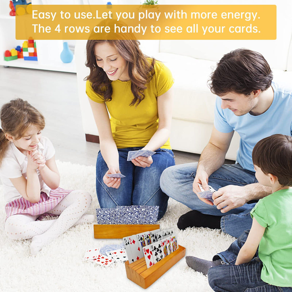 Iswabard Card Deck Stand Set of 2 Playing Cards Holder for Kids Elder Wood Racks Tray for Organizing on Game Bridge Adults Canasta Uno Skipbo 5 Crowns(orange) Iswabard