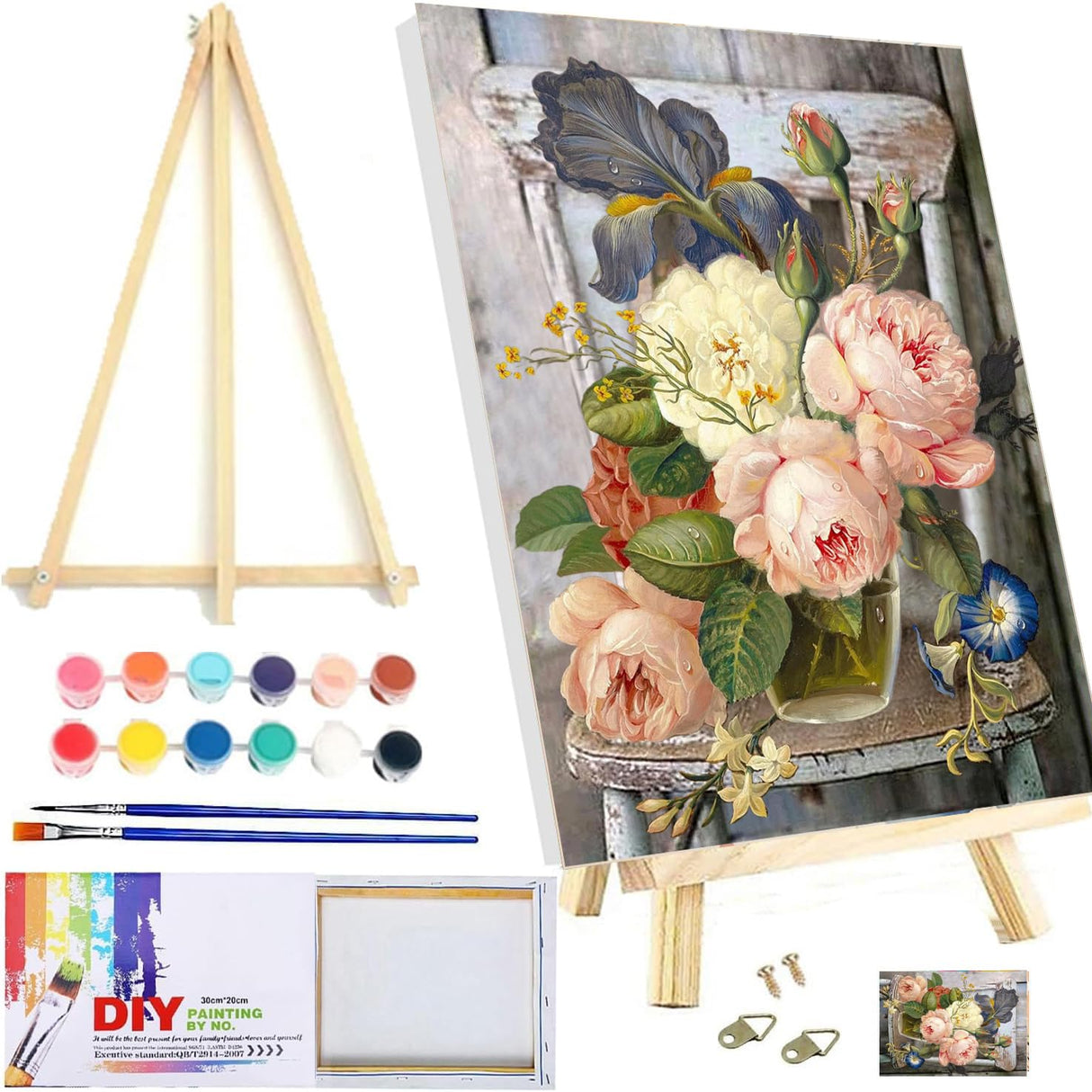 MXCFZX Flowers Paint by Numbers kit for Adults/Beginner Framed - Small Easy Acrylic Paint by Number Kits on Advanced Canvas 12x16 in, Paint Crafts for Home Decor(with Framed) MXCFZX