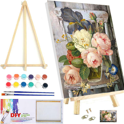 MXCFZX Flowers Paint by Numbers kit for Adults/Beginner Framed - Small Easy Acrylic Paint by Number Kits on Advanced Canvas 12x16 in, Paint Crafts for Home Decor(with Framed)