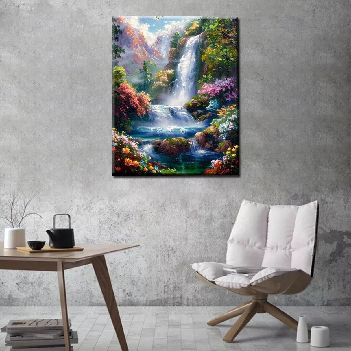 Aihonmin Autumn Forest Paint by Numbers Waterfallat Sunlight Paint by Numbers Kits for Adult Beginners,Tranquility Fall Scenery Painting Kits Home Wall Decor Art Crafts Without Framed 16''W x 20''H Aihonmin