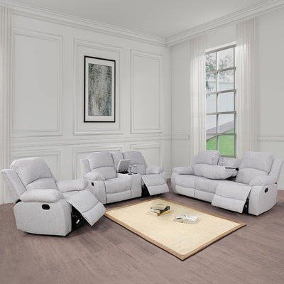 GEBADOL Manual Recliner Sofa Set, 3 Pieces Reclining Sofa Loveseat with Chair, Grey White Microfiber Recliner Couch Set for Living Room