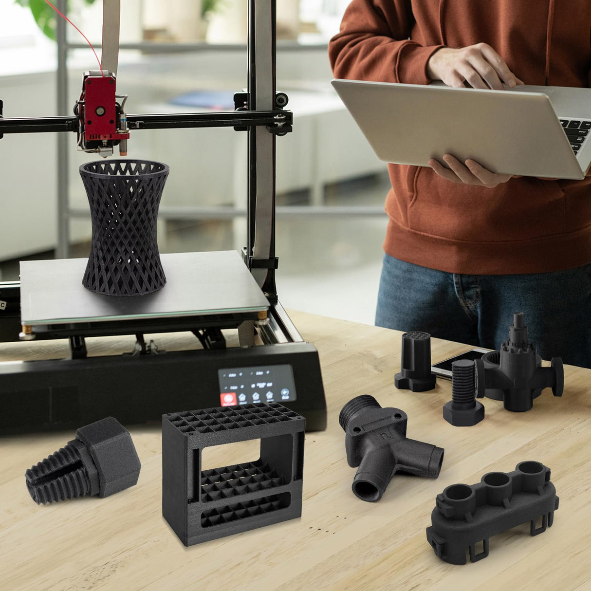 IEMAI Carbon Fiber PC Filament 1.75mm, High-Temp & Impact Resistant Reinforced Polycarbonate (PC-CF) 3D Printer Filament, High Strength & Rigidity, Black 1kg Spool IEMAI