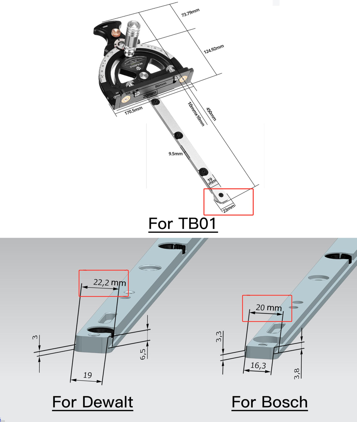 Precision Miter Gauge, Standard Slot, Aluminum Alloy Table Saw Miter Gauge with Miter Fence with 45 Degree Angled Ends for Maximum Stock Support & a Repetitive Cut Flip Stop MUKIDY
