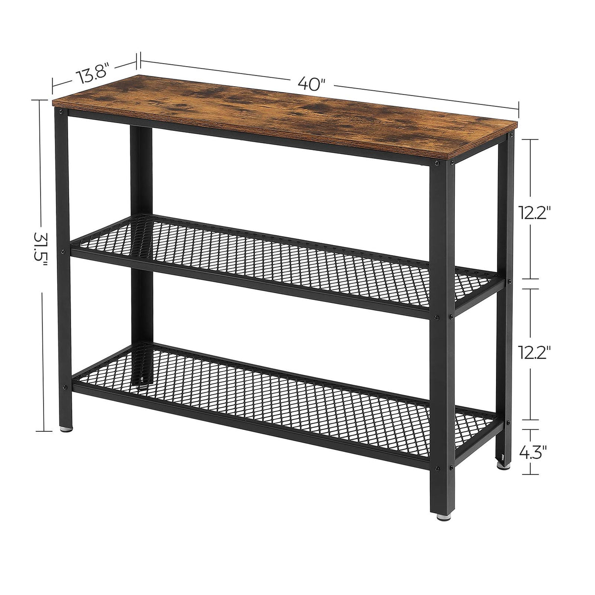 VASAGLE 40" Industrial Console Table, 3 Tier Entryway Table with Storage Shelf, Narrow Sofa Table for Living Room, Hallway, Entrance Hall, Corridor, Bedroom, Rustic Brown and Black ULNT81BX VASAGLE