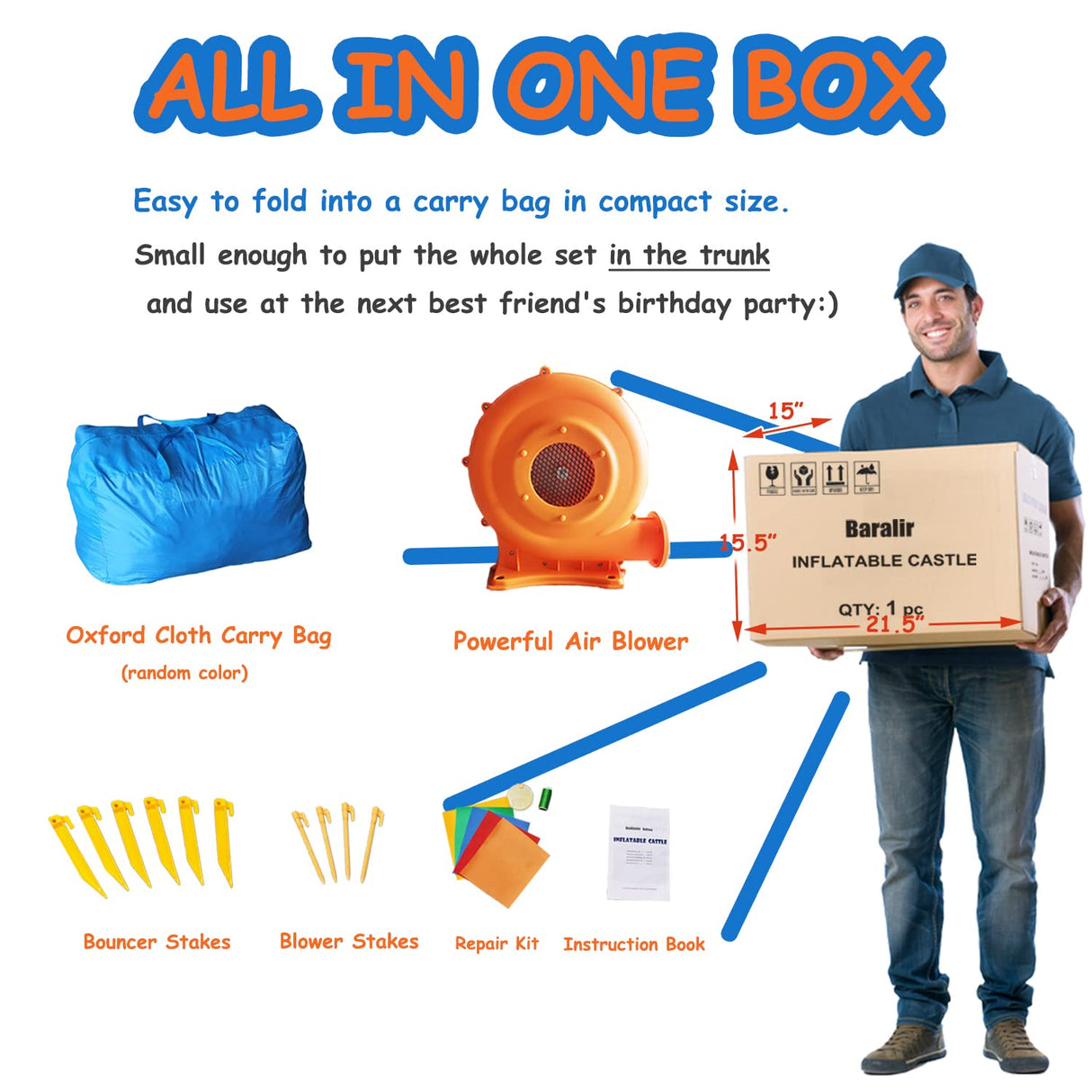 Baralir Inflatable Bounce House for Kids 3-6, Toddler Jumper with Slide and Ball Pit Water Pool(with Sun Cover), Perfect for Outdoor Indoor Kids Party - Blower Included Baralir