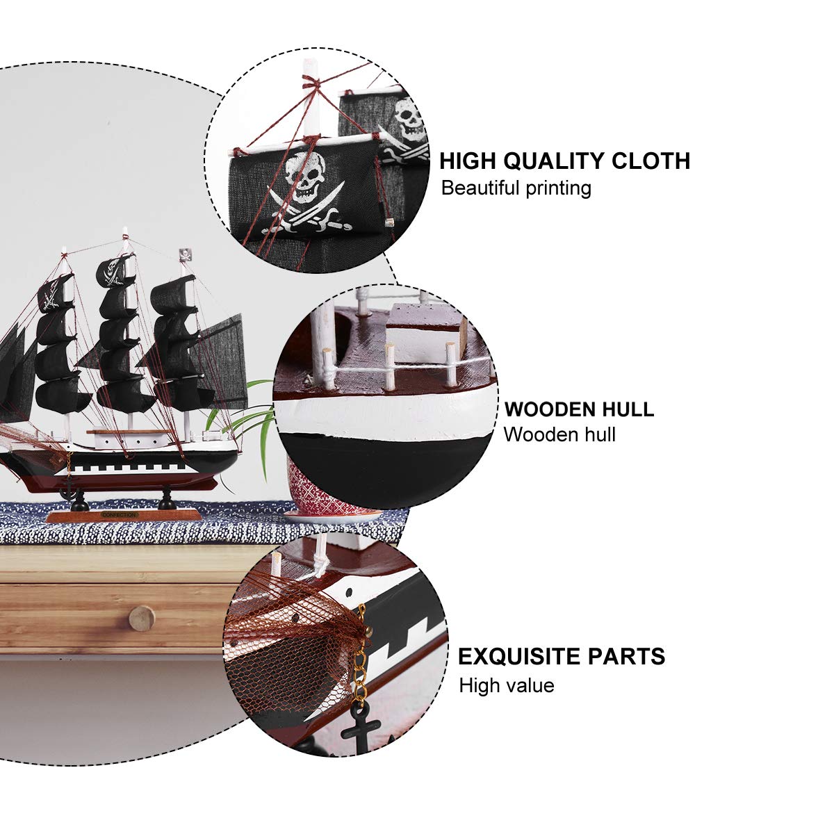 1Pc Wooden Pirate Model Sailboat Vessel Model Sailing Boat Home Decor IMIKEYA