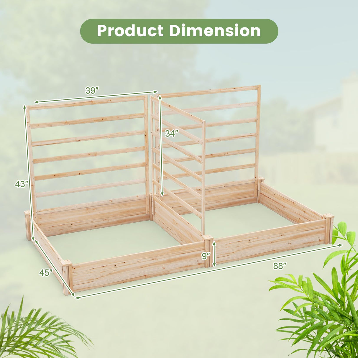 Giantex Raised Garden Bed with 3 Trellises, 88"L x 45"W x 43"H, Set of 2 Wood Planter Box for Vegetables Flowers Herbs Fruits Climbing Plants Cucumber, Easy Assembly, Outdoor Rectangular Raised Beds Giantex